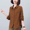 Camisa de pana de manga larga para mujer 2024 nuevo estilo primavera suelta talla grande casual para madre de mediana edad