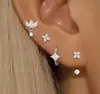 Conjunto de brincos de tarraxa de zircônia estilo europeu e americano para mulheres, brincos simples e versáteis, cobre banhado a ouro, moda de luxo leve estilo para o dia a dia