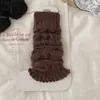 Polainas de Tricô Ruffle Outono Inverno Feminino Moda Outerwear Estilo Escola Japonesa Cor Sólida Versátil Meias para Panturrilha de Menina