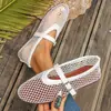 Zapatos de malla transpirables de suela blanda de gran tamaño para mujer, nuevos zapatos Mary Jane de malla hueca de suela plana, superventas transfronterizo