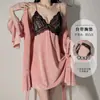 Camisón de terciopelo y encaje con escote en V profundo y copas, sin espalda con cordones, mangas de campana, bata, conjunto para el hogar para mujer 6668