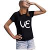 Manga corta europea y americana para mujer, manga corta nueva, letra LOVE, manga corta, talla europea, pareja, casual, holgado, cuello redondo
