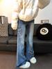 Jeans estilo americano retrô azul burr com costura borboleta micro-flare feminino verão cintura alta fina emagrecimento calças compridas