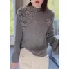 Suéter de Tricô Cinza com Gola Redonda e Manga Longa Estilo Relaxado para Mulheres, Novo Design Outono/Inverno 2026 com Estampa Floral, Top Versátil e Fashion