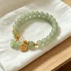 Pulseira Pingente de Imitação de Jade Estilo Chinês, Pulseira Versátil de Contas com Laço de Nicho, Acessório de Mão de Cordão Elástico de Luxo de Alta Qualidade