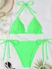 Bikini de Tres Piezas Traje de Baño Transfronterizo Sexy con Cordón Ajustable Espalda Descubierta Bikini de Color Sólido con Nudo Traje de Baño de Dos Piezas