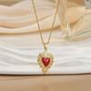 Colar Coração Vermelho Zircônia Estilo Retrô Gótico Mais Vendido Transfronteiriço Colar Sagrado Coração Pingente Asas de Anjo Corrente Clavicular