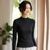Suéter Pulóver Fino de Punto para Mujer, Manga Larga, Cuello Alto, Color Sólido, Corte Ajustado, Colección Primavera/Verano 2026