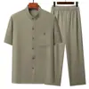 2025 Nueva Camisa de Verano de Manga Corta para Hombres de Mediana Edad y Mayores Traje Delgado con Cuello Mao de Seda Helada para Abuelo