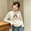 Camada Base Térmica Casual para Meninas Outono/Inverno Novo Estilo Infantil Top Felpudo Manga Longa Gola Redonda Camiseta Roupa Íntima