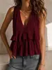 Transfronterizo europeo y americano 2026 nuevo primavera-verano Amazon ropa de mujer color liso cuello en V con volantes moda plisado sin mangas top sin mangas