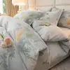 Juego de cuatro piezas de algodón puro simple estilo nórdico, funda de edredón estampada de algodón cepillado engrosado, sábana, juego de tres piezas de ropa de cama