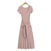 Yujie-style cintura justa emagrecimento elegante vestido longo feminino verão novo grande gola quadrada falso duas peças cintura renda vestido