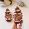 Sapatos de Princesa com Laço para Meninas 2026 Nova Moda Primavera e Outono Sapatos Rasos de Couro com Cadarço