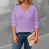 Fornecimento Exclusivo Transfronteiriço para Comércio Exterior Roupas Femininas Plus Size, Estação Primavera Cor Sólida Decote V Moda Simples Versátil Waffle Manga Longa Camiseta Top