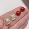 Pendientes Plateados Retro Franceses Coloridos de Gota de Aceite Pendientes de Lujo Rojo Otoño e Invierno Pendientes de Perlas de Alta Gama Pendientes