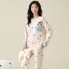 Pijama Feminino de Algodão Puro com Manga Longa 2026 Novo Estilo Primavera/Outono Casual Usável Desenho Animado Doce Roupas de Casa