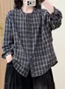 Moda Otoño 2026: Camisa Base para Mujer de Estilo Artístico Cuadros Holgada Cuello Alto, Cárdigan de Manga Larga Camisa a Cuadros