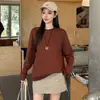 Sudadera de cuello redondo color liso versátil de moda estilo americano para mujer nuevo otoño e invierno 2026 top versátil holgado de manga larga para mujer