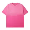 Camisetas de Algodão Puro Pesado Soltas Europeias e Americanas Transfronteiriças Gradiente Spray Cavalo Masculinas e Femininas Tendência Dança Hip-Hop High Street Ins Tendência