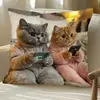 Funda de Cojín para Sofá Transfronteriza, Felpa Corta Amigable con la Piel, Linda Funda de Cojín de Animal Gato, Funda de Cojín para Sala de Estar, No Incluye Relleno