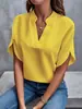 Comércio Exterior Transfronteiriço Europeu e Americano da Amazon Roupas Femininas Verão 2025 Casual Cor Pura Gola V Solta Camisa Tops Feminino Transfronteiriço