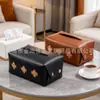 Caja de pañuelos tejida de cuero para el hogar Caja de pañuelos Mesa de centro para sala de estar Caja de almacenamiento simple de lujo ligero para el hogar Caja dispensadora de papel