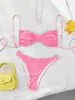2025 Europa y Estados Unidos transfronterizo nuevo traje de baño bikini sexy jacquard fruncido dividido fábrica en stock lote directo