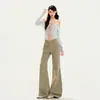 Jeans de mujer transfronterizos, ligeramente acampanados, estilo workwear, lavados, estilo americano, largos hasta el suelo, color caqui, largo extendido 2026
