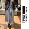 Saia Feminina Cinza Escuro, Novo Estilo Outono/Inverno 2026, Cintura Alta, Forrada com Lã, Saia Midi de Caimento Fluido em Linha A para Figuras Baixas