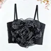 Estilo europeu e americano transfronteiriço fresco e jovial feminino de renda em camadas tridimensional grande floral de malha leve e respirável sem costas com barbatanas camisola