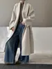 Estilo francês, sofisticado, gola verde clássica, design de ombros caídos, casaco de lã dupla face para mulheres, com amarração na cintura