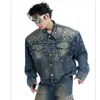Ropa Pesada para Motocicleta Nueva para Hombre Chaqueta de Mezclilla Gris Desgastada Ropa para Motocicleta Marca de Moda Chaqueta de Gama Alta Ropa de Trabajo Superior