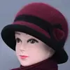 Sombrero de Lana de Ala Ancha para Mujer Otoño/Invierno Cálido con Piel de Conejo a Prueba de Frío para Exteriores para Madres y Abuelas de Mediana Edad y Mayores con Gorro de Punto de Forro Polar Adicional