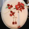 Nuevo estilo chino, cheongsam clásico de flores de terciopelo rojo para novia, horquilla de alta calidad para boda, ropa Xiuhe, accesorios para el cabello de novia Hanfu