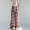 Pantalones de Cuadros de Pierna Ancha para Mujer, Pantalones Rectos de Encaje Delgado con Cordón para Verano, Nuevos Pantalones Casuales de Tiro Alto Adelgazantes con Caída