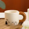 Caneca Cerâmica Desenho Animado com Tampa e Colher, Copo de Água de Casal com Aparência Sofisticada, Copo para Beber no Escritório, Caixa de Presente