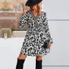 Bai Fen Zhi Yi Amazon Comercio Exterior Otoño/Invierno Ropa Femenina Transfronteriza, Vestido Europeo y Americano con Adorno Elegante de Bloques de Color y Estampado de Leopardo