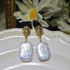 Diseño retro francés S925 con aguja de plata, forma especial, perla barroca, fantasma, abulón, concha, cara brillante, estilo barra cuadrada de amor para mujer