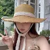 2026 Nuevo Estilo Sombrero de Paja de Copa Plana Protección Solar de Verano Sombrero de Sol para la Costa Sombrero de Sol con Cordones para Vacaciones en la Playa