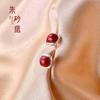 Pendientes de Cinabrio Plata Esterlina S999 Estilo Chino Simple Combinan con Todo Rojo Púrpura Arena Dorada Pendientes Cuadrados Pendientes para Mujer