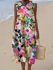 Nuevo Estilo Europeo y Americano Primavera y Verano Sin Mangas Casual Estampado Elegante Vestido Largo Ajustado Fresco Vestido Casual