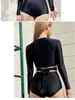 2026 Nuevo Estilo Manga Larga Protección Solar Atado Sexy Conservador Traje de Baño Cintura Alta Básico de Mujer Dos Piezas para Playa
