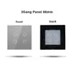 Interruptor Tuya Wifi Tipo 86 Estándar Europeo y Módulo de Función Combinación de Enchufe Estilo Alemán con Panel de Vidrio Gris Inteligente