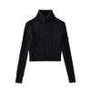Y6013-24 Otoño Nuevo Estilo Francés Elegante Casual Cuello Alto Trenzado Manga Larga Suéter Corto de Punto