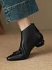 Botas Curtas da Moda para Mulheres, Botas de Meia-Estação para Primavera e Outono, Bico Redondo, Salto Médio, Salto Bloco, Versátil da Moda com Zíper nas Costas, Marrom Elegante de Inverno
