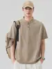 Camisa polo para hombre, nuevo modelo verano 2026, cuello henley, camiseta de manga corta, marca de moda, corte holgado, color liso, top casual de manga corta