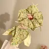 Elástico de Cabelo Floral Verde Retro Coreano com Pregas de Tecido e Laço, Acessório de Cabelo Estilo Fresco para Rabo de Cavalo