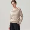 Suéter de cuello alto de cachemira de una línea estilo francés 2026 otoño e invierno para mujer, color liso, versátil, holgado, adelgazante, jersey