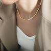 Material Latão Banhado a Ouro Real Colar de Pérolas de Água Doce com Costura Lenteja Estilo Metal Simples Moda Europeu e Americano Corrente para Clavícula
